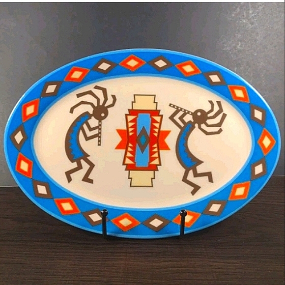 Kokopelli Southwest Design Decorative Only Oval Plate 11 Inch Colorful Set Of 2 - Picture 4 of 16